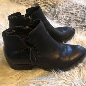 Born Black Leather Bowlen Ankle Bow Zip Booties